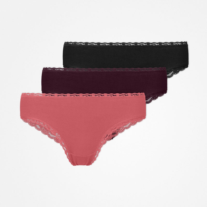 Brazilian Slips mit Spitze - Unterhosen - Mix (Mauve/Weinrot/Schwarz)