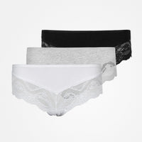 Hipster Panties mit Spitze - Unterhosen - Mix (Weiß/Hellgrau/Schwarz)