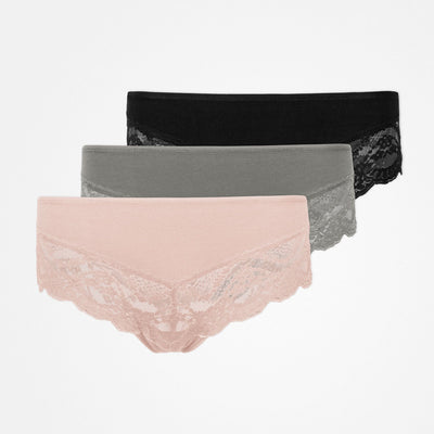 Hipster Panties mit Spitze - Unterhosen - Mix (Apricot/Grün/Schwarz)