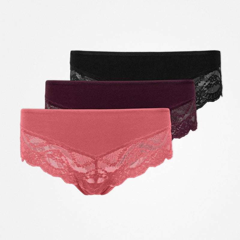 Hipster Panties mit Spitze - Unterhosen - Mix (Mauve/Weinrot/Schwarz)